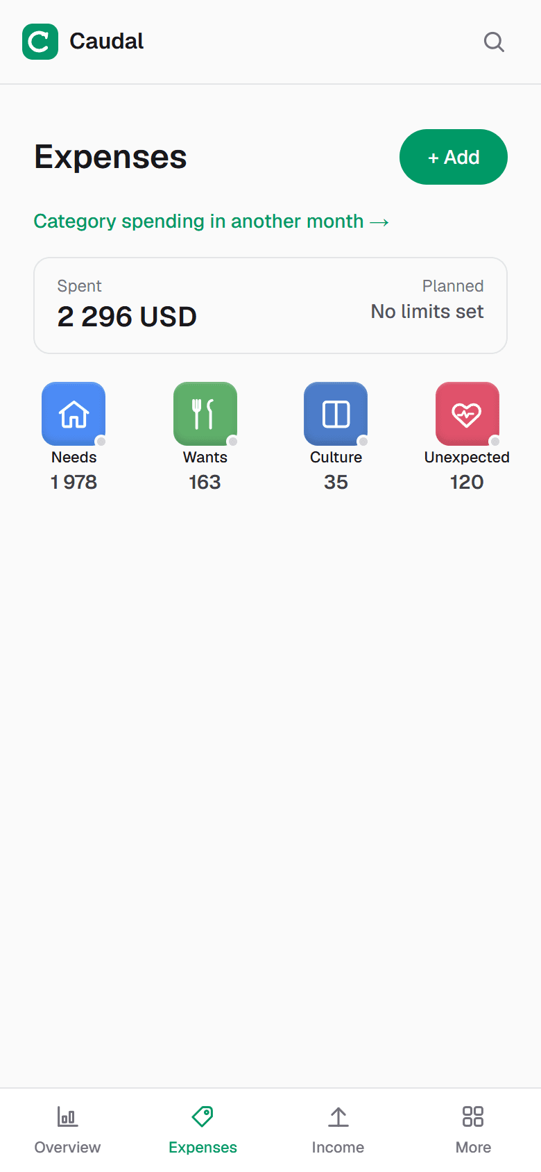 Kakeibo's four categories in the app