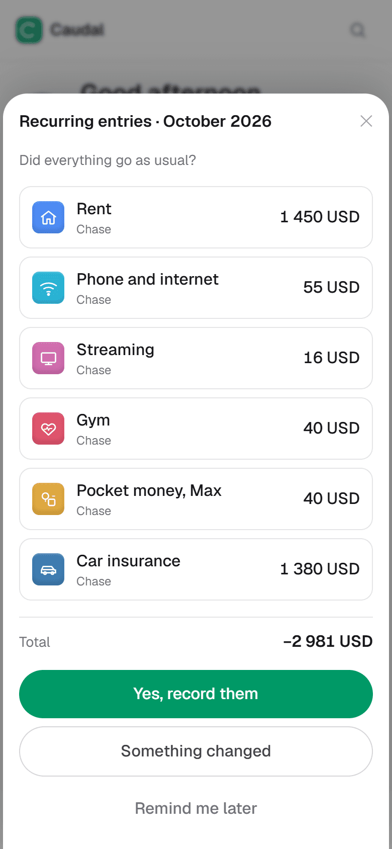 The month's payments, to confirm whether they went out