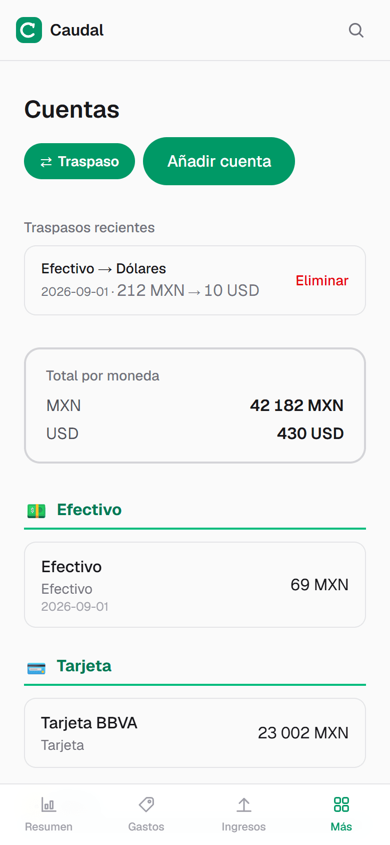 El total de cada moneda por separado, no una sola cifra convertida