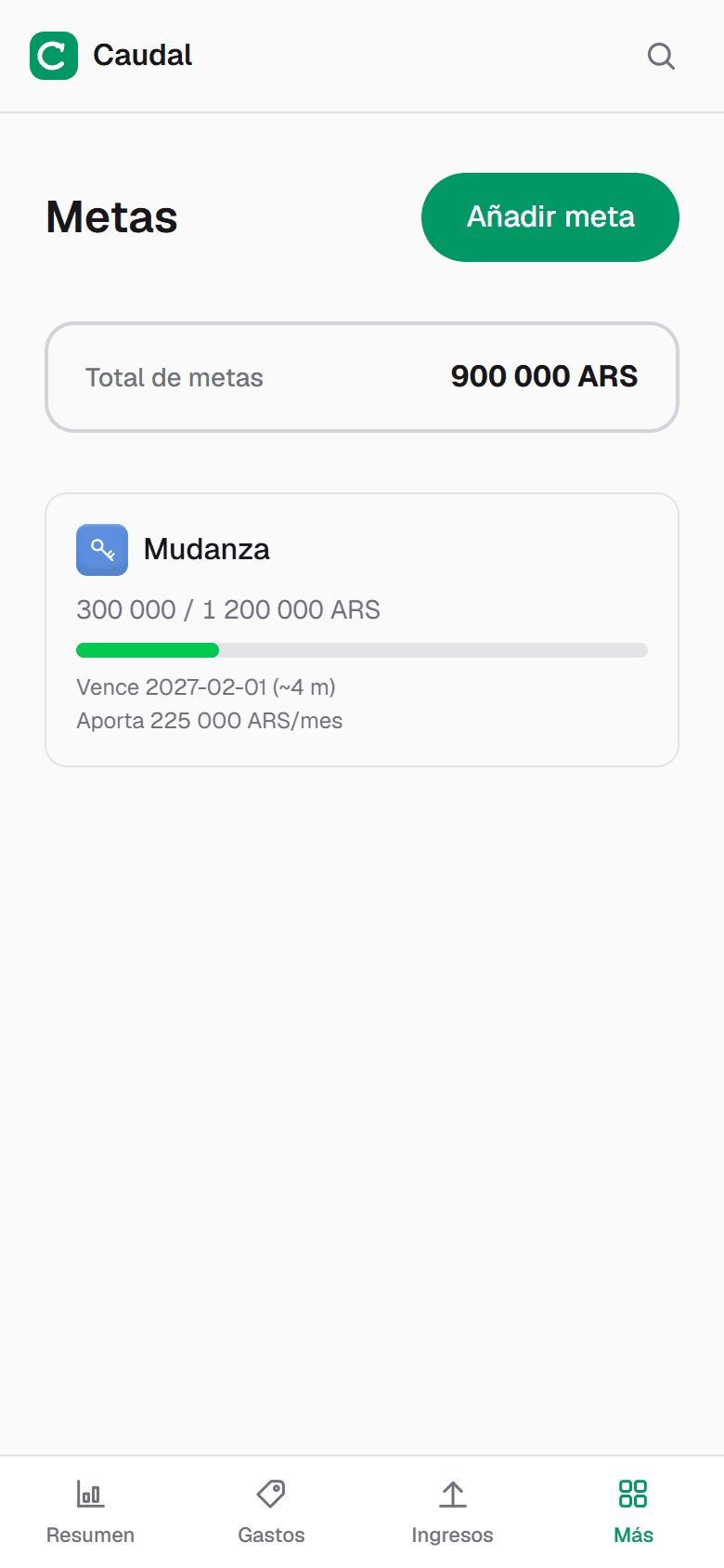 Una meta con plazo corto: la app calcula el aporte mensual