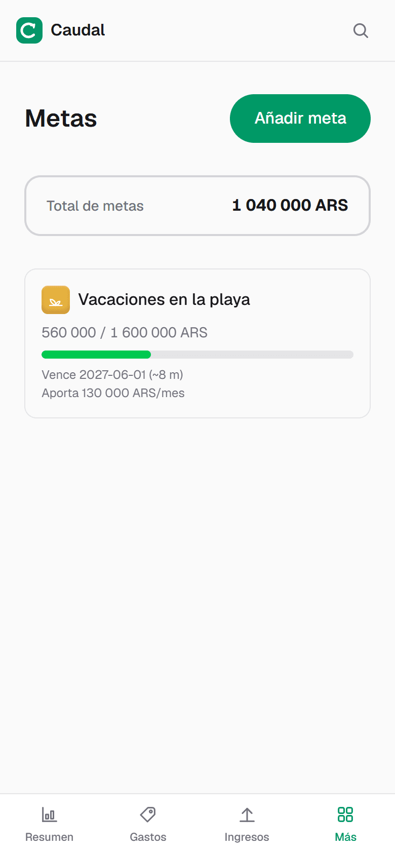 La meta «Vacaciones»: ahorrado, fecha y cuánto aportar