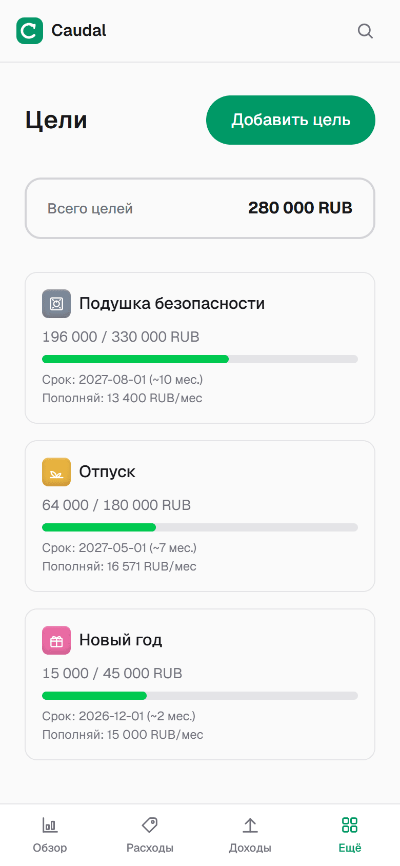 Накопление на взнос — цель с суммой и сроком
